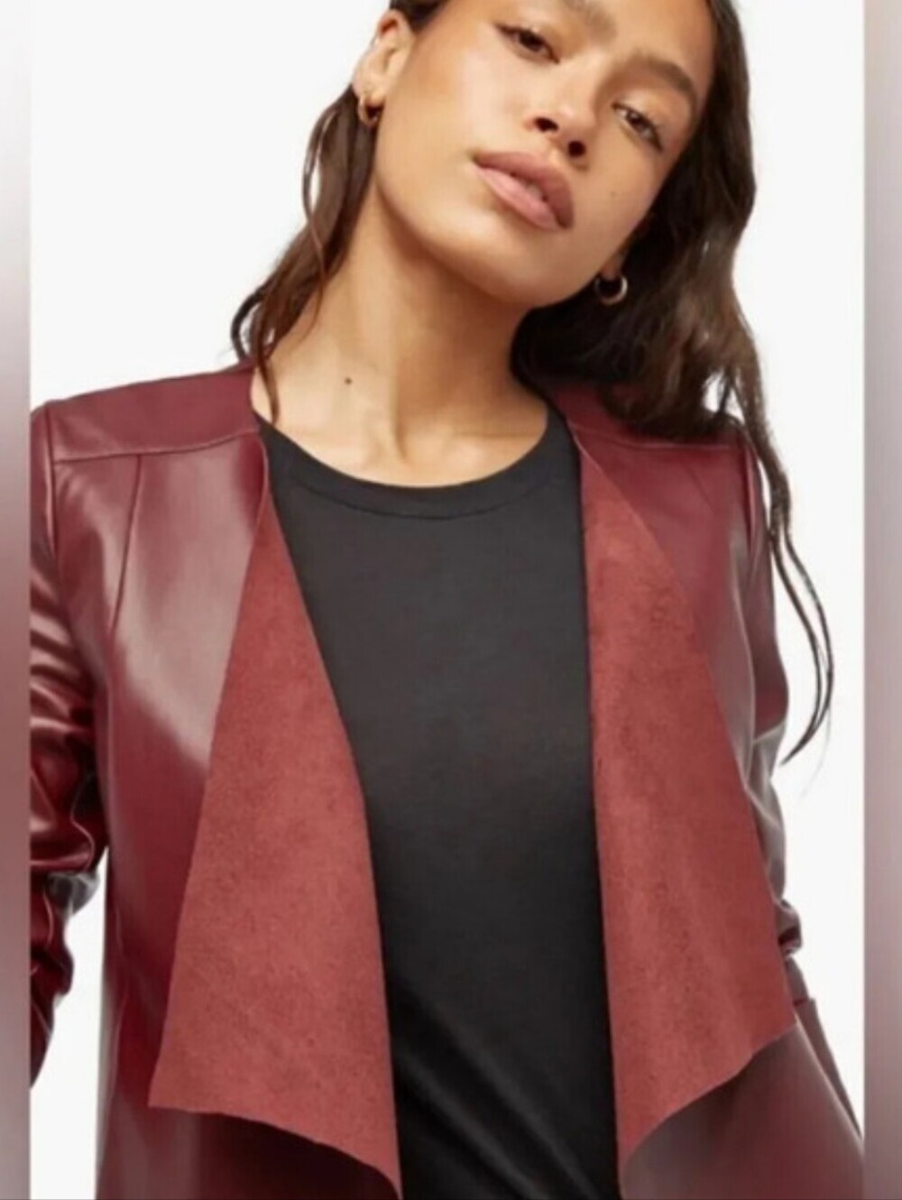 Just Fab Vegan Leather Open Front Jacket - Picture 10 of 10